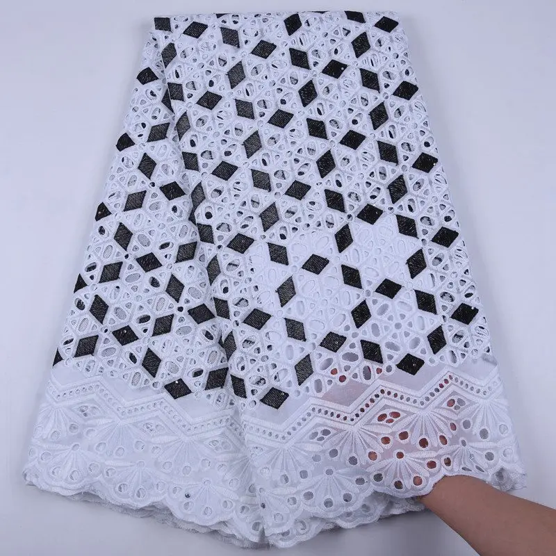 African Lace Fabric 2019 High Quality Lace Swiss Voile Lace In Switzerland Stoned Black White Cotton Lace Fabric For Dress S1710