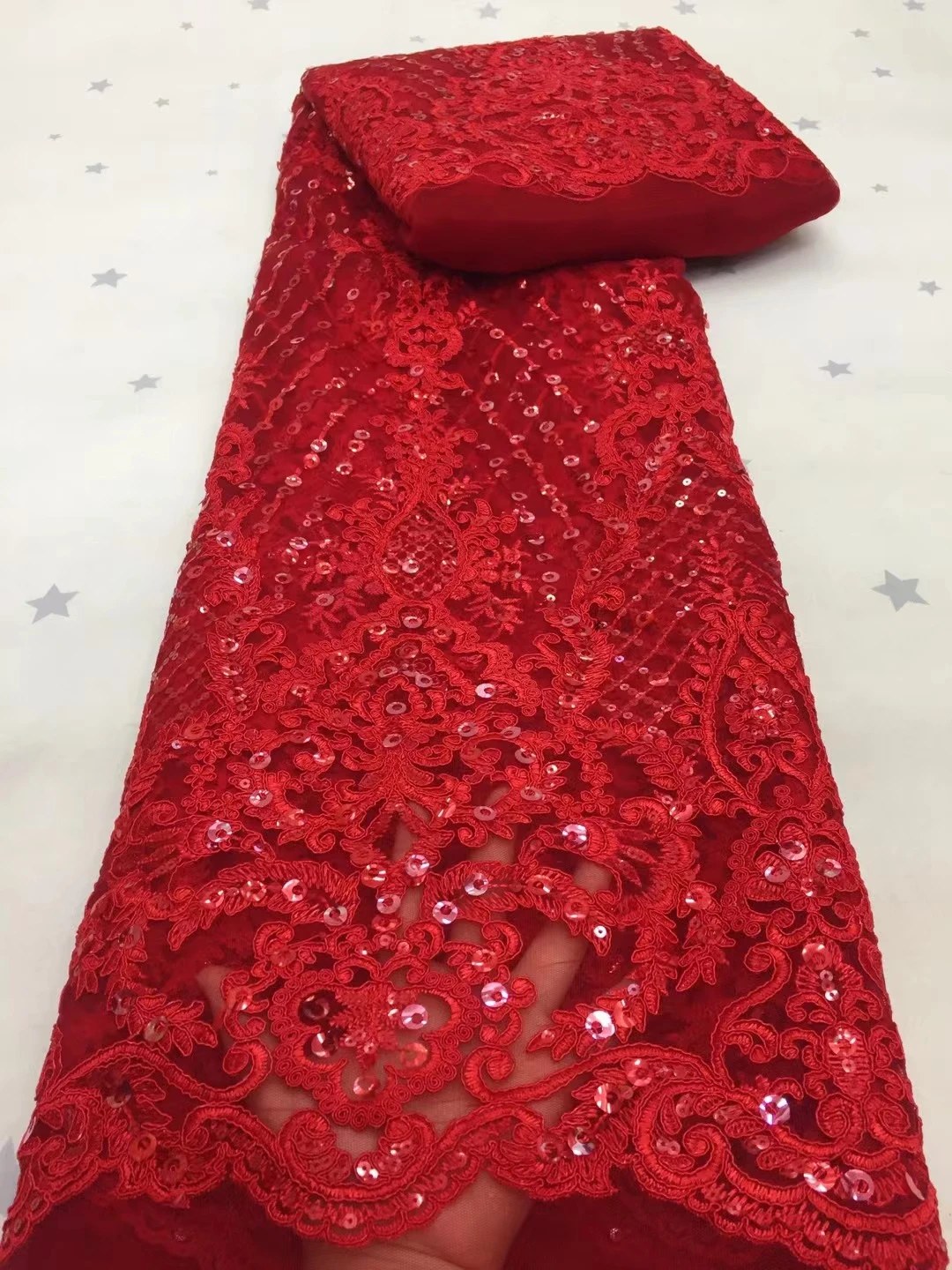 Water Soluble Red Cotton Lace Fabric 2022 High Quality Lace 5 Yards,Dry Embroidery Lace Materials African Materials With Sequins