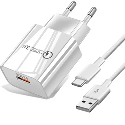 18W Quick Charge 3.0 Fast Charger Wall Charger Type C Cable For Xiaomi 11 10 Redmi 8 9 Note 7 8 9 Pro QC3.0 Phone Charge Adapter