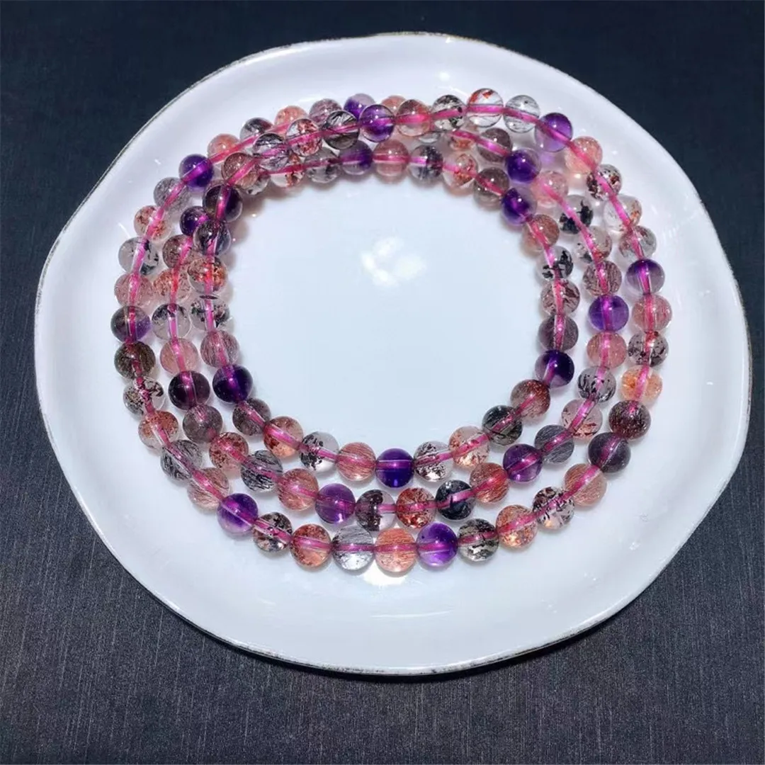 

5mm Natural Super Seven Melody Lepidocrocite Rutilated Quartz Bracelet For Women Men Gift Crystal Beads Jewelry Strands AAAAA