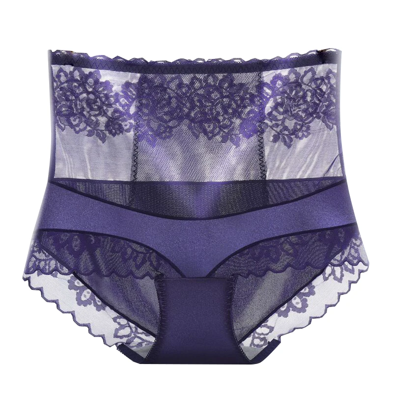 high waist lace women's panties stitching silk comfortable transparent underwear High Waist Abdomen In girl briefs