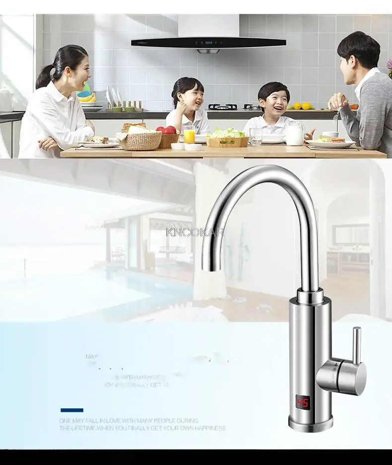 Electric Water Heater Tap Instant Hot Water Heater Stainless Steel 360 Degree Rotation Kitchen Faucet with Temperature Display