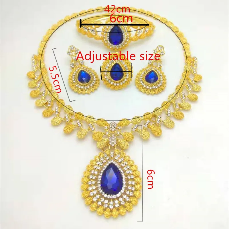 Kingdom Ma Wholesale African Fashion Bridal Accessories Nigerian Wedding Jewelry Brand Dubai Gold-Color Crystal Jewelry Sets