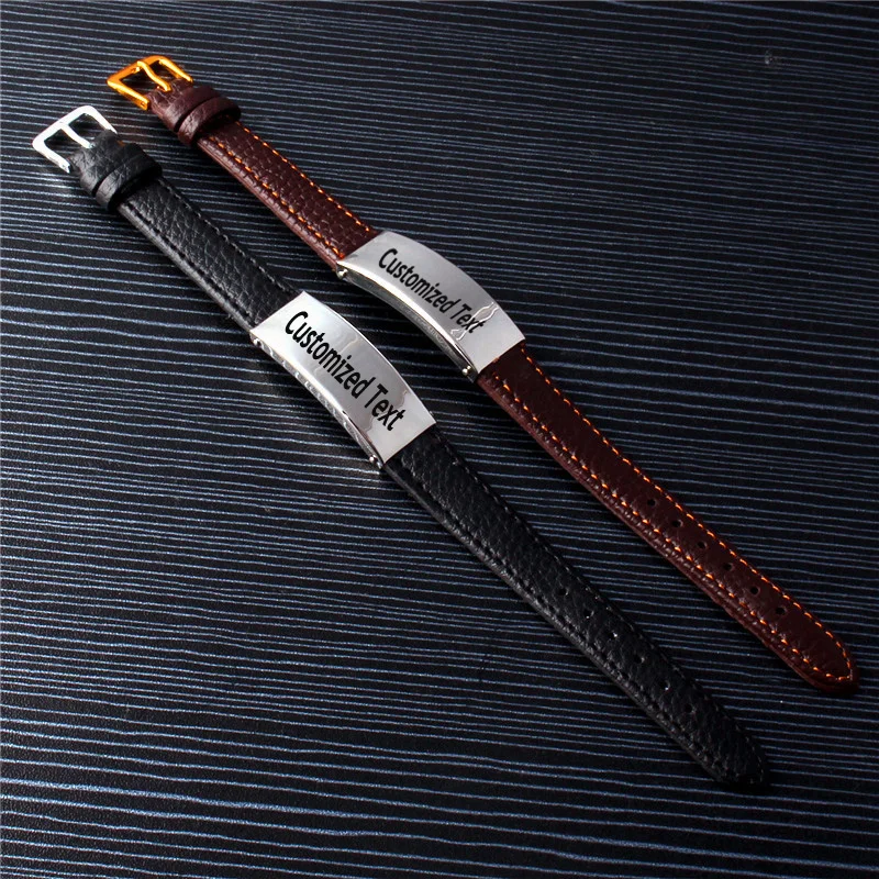 Fashion DIY Leather Men's Bracelet Customized Adjustable Length Watch Wristband for Men DAD Personalized Gift