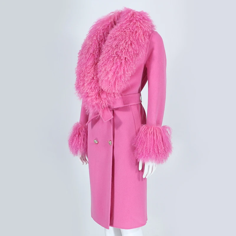 OFTBUY 2022 Echtpelzmantel Winterjacke Damen Natürlicher Fuchspelzkragen Kaschmir-Wollmischung Langer Mantel Damen Streetwear – Detail 28