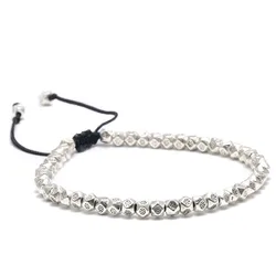 Tibetan Buddhist Faceted Carving Tibetan Silver Color Beads Adjustable Rope Bracelet For Men Handmade Knots Thread Bracelets