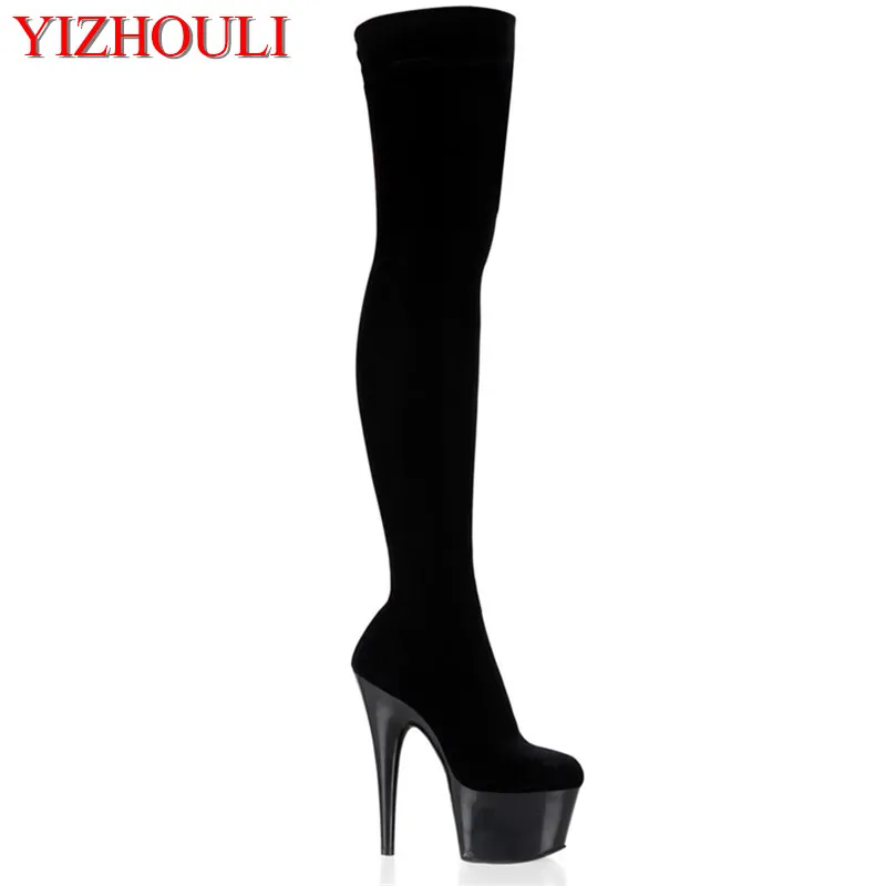 Banquet 7-inch over-the-knee boots, suede 17cm sexy stage pole dance performance, dancing shoes