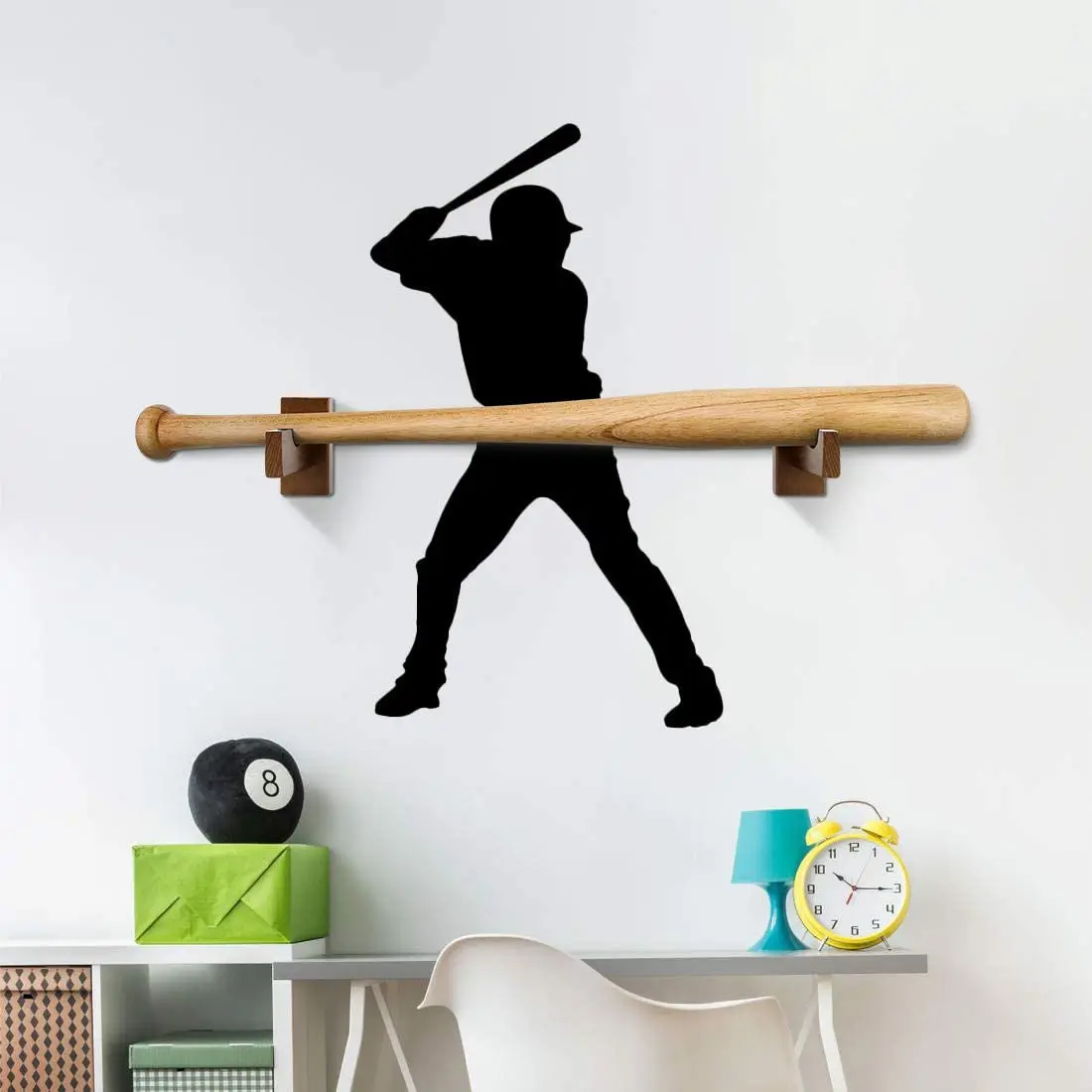 Baseball Bat Display Case Holder Wall Mount Horizontal Rack Brackets Hanger- Solid Wood Baseball Bat Protect Hidden Screws