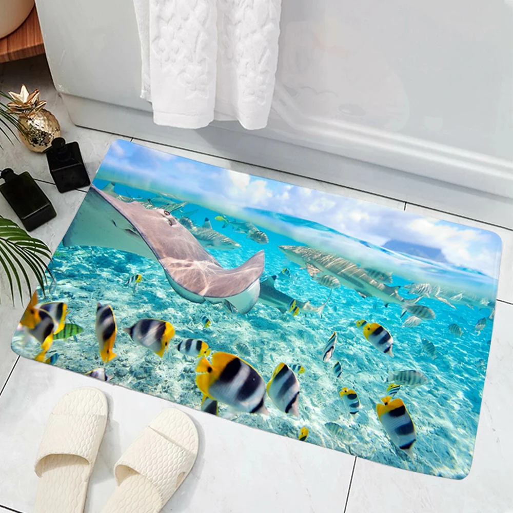 CLOOCL Ocean Biological House Doormat Decor 3D Print Animal Doormat Decor Carpet Soft Flannel Non-Slip Doormat for Bedroom Porch