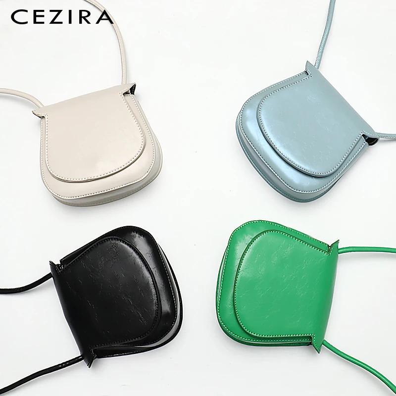 CEZIRA Fashion Women Mini Coin Crossbody Bags PU Leather Saddle Bag Ladies Casual Flap Shoulder Purse Female Messenger Handbags