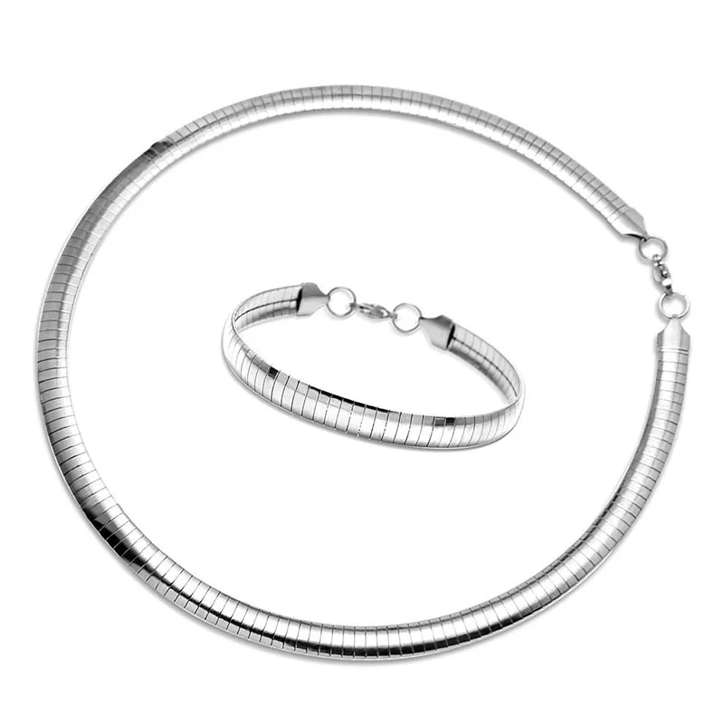 USENSET 4-8mm Stainless Steel Choker Collar For Women Jewelry Torques Snake Chain Necklace Bracelet Set Gifts