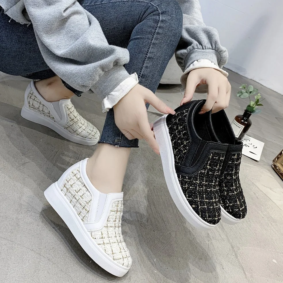 white Sneakers Women Femme Women\'s Shoes New Vulcanize Sneakers Shoes Girl Thick Bottom Loafers Slip On Female Women Shoes 2024