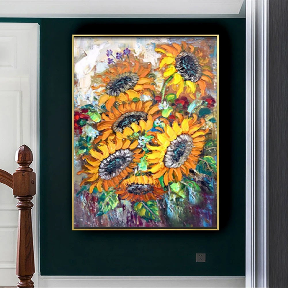 

100% Handmade Van Gogh Sunflower Painting Wall Art Retro Flower Wall Pictures For Living Room Hand Painted Wall Decor Vangogh