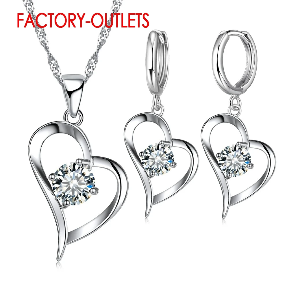 925 Silver Needle Bridal Jewelry Sets Heart Pattern Romantic Style CZ Crystal Women Girls Engagement Anniversary Wholesale