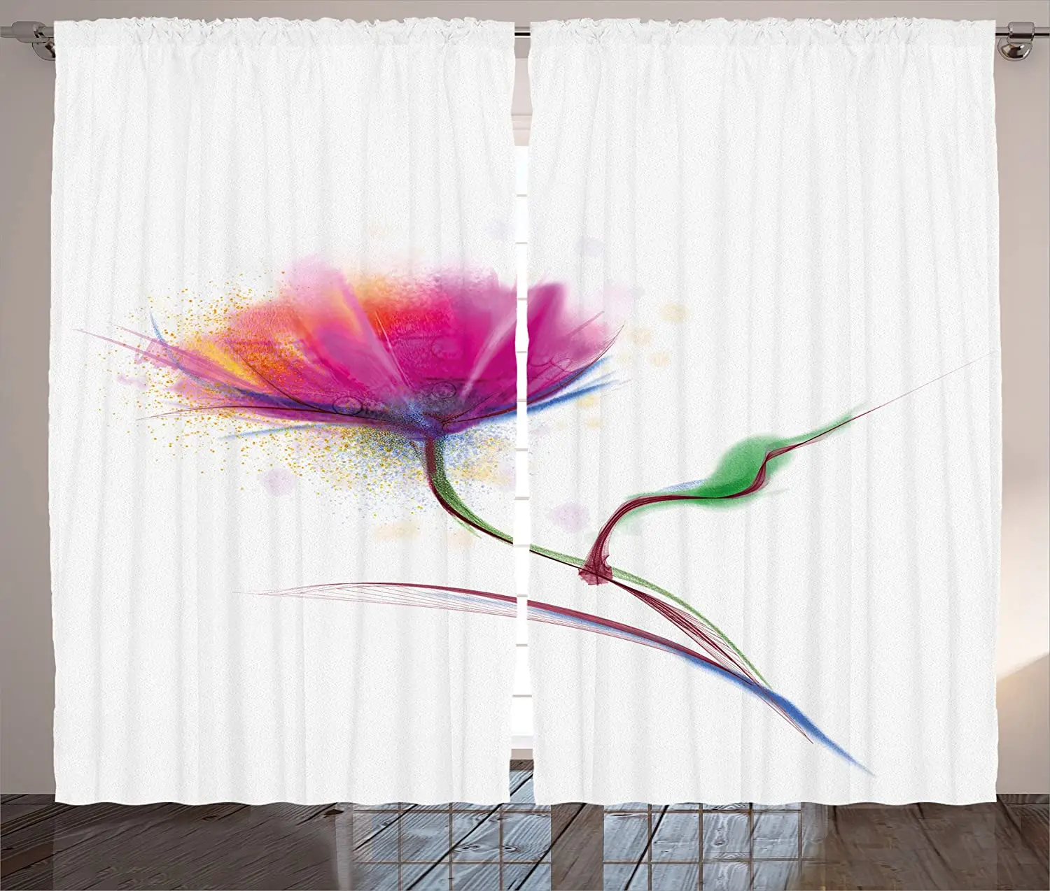 Watercolor Flower Blackout Curtains Simplistic Poppy Design Purity and Grace Symbol Splattered Image Window Curtain