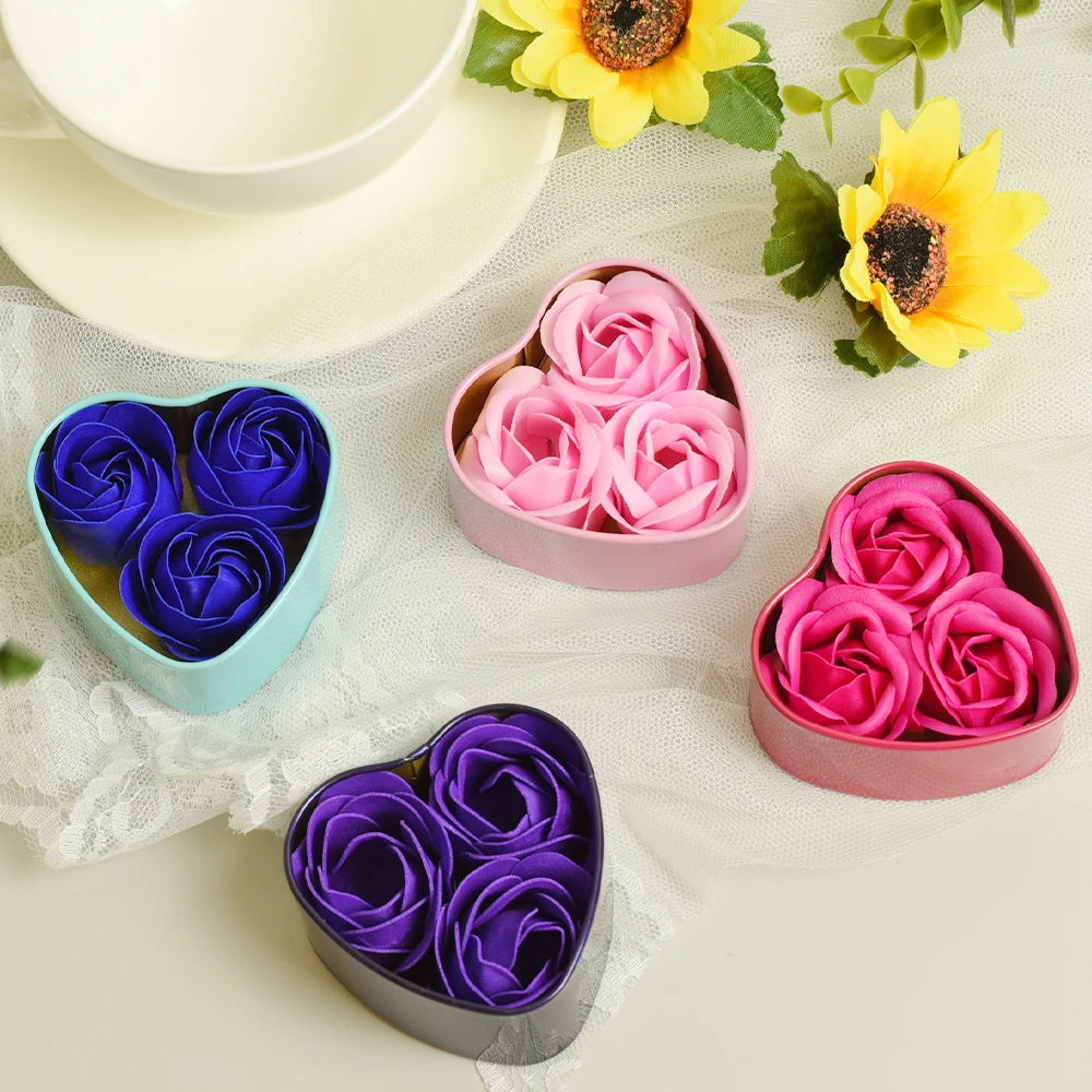 3Pcs Wedding Decoration Gift Festival Box Valentine\'S Day Gift Box Flower Soap Heart Scented Bath Body Petal Rose Flower Soap