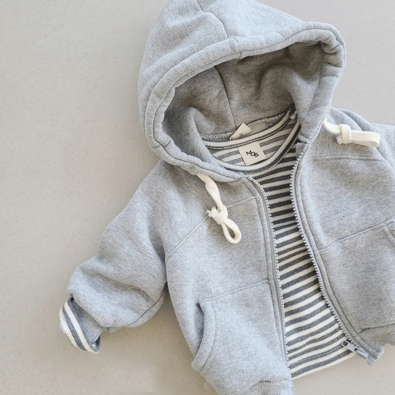 2024 Autumn New Baby Hooded Coat Solid Casual Kids Zipper Cardigan Jacket For Boys And Girls Long Sleeve Hoodie Baby Clothes