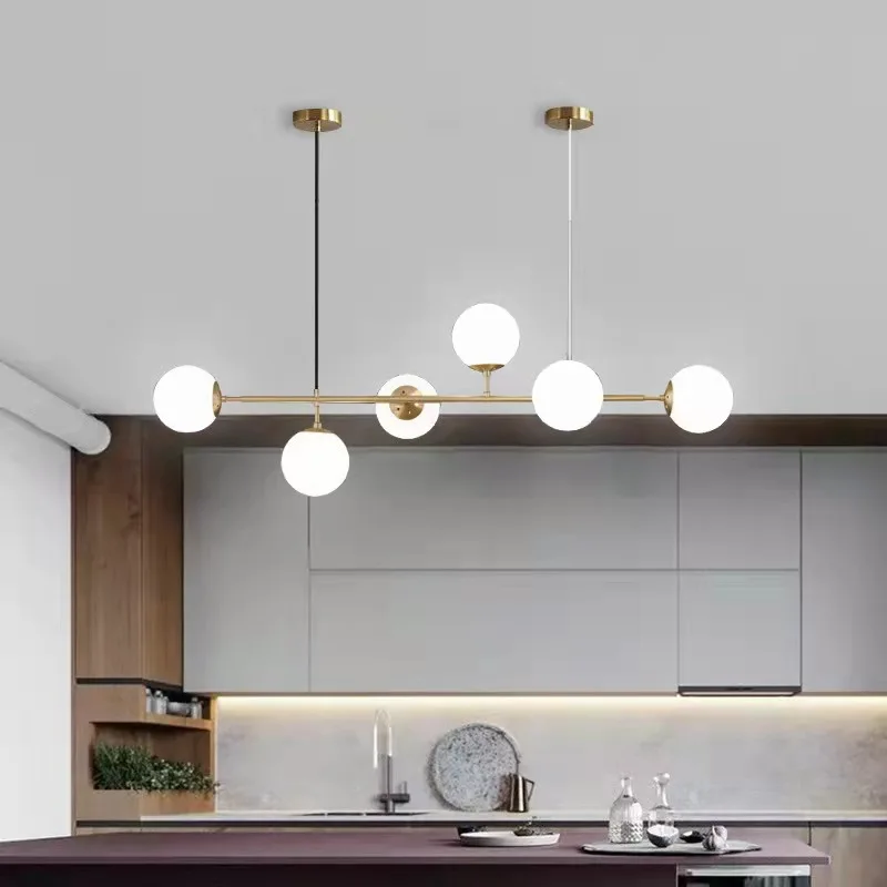 Kobuc Nordic Art Strip Glass Pendant Light Modern Model Room Kitchen Island Glass Ball LOFT Bronze Black Chandelier Hanging Lamp