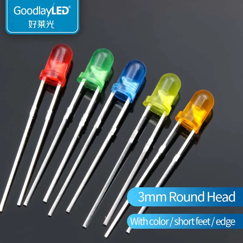 1000pcs 3MM Round Short Legs Color White Light Red Blue Green Yellow Directly Inserted LED Light-Emitting Diode