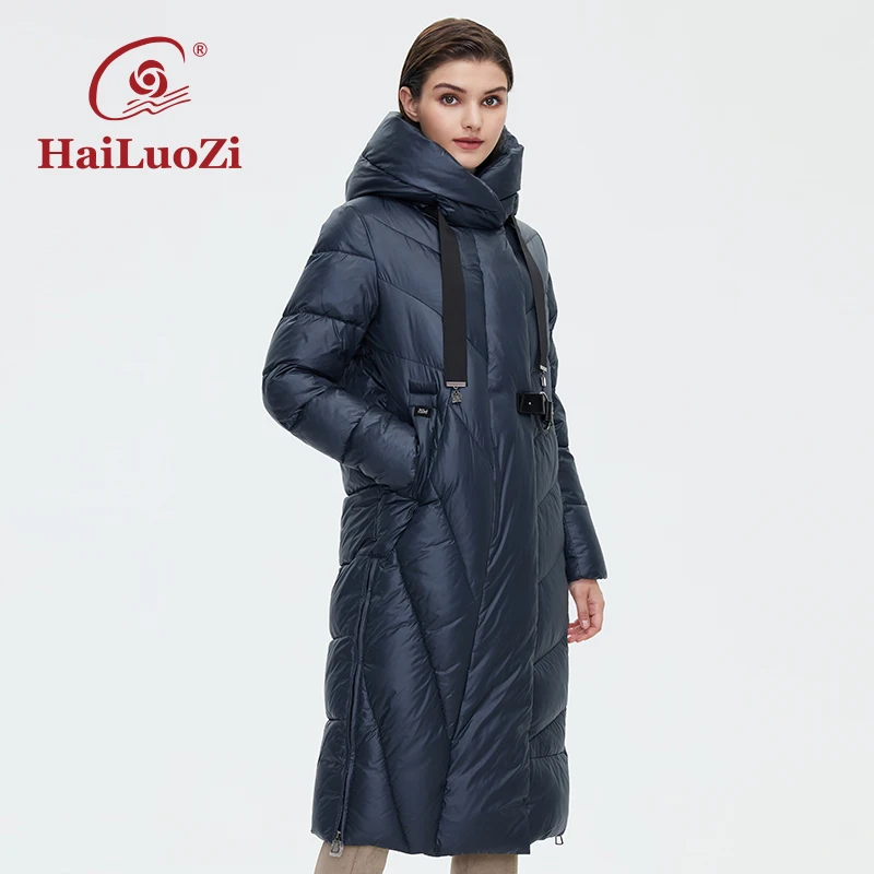 HaiLuoZi  Women's Winter Jacket New Women Coat Lengthened Warm Windproof Hooded Belt High-quality Bio-cotton Filling Parka 6032