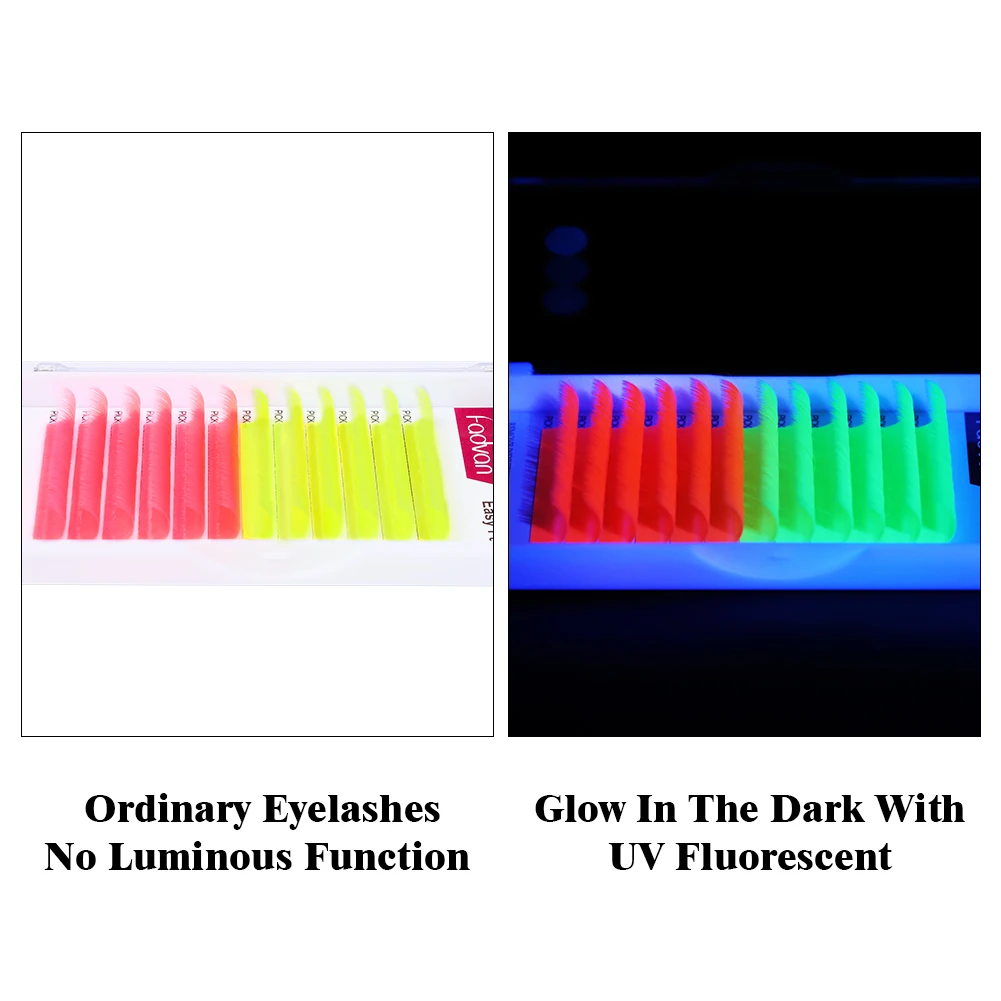 FADVAN Glowing Easy Fan Eyelash Extensions Fluorescent Lashes Luminous Auto Fanning Pink Green for NightClub Party Glow in Dark