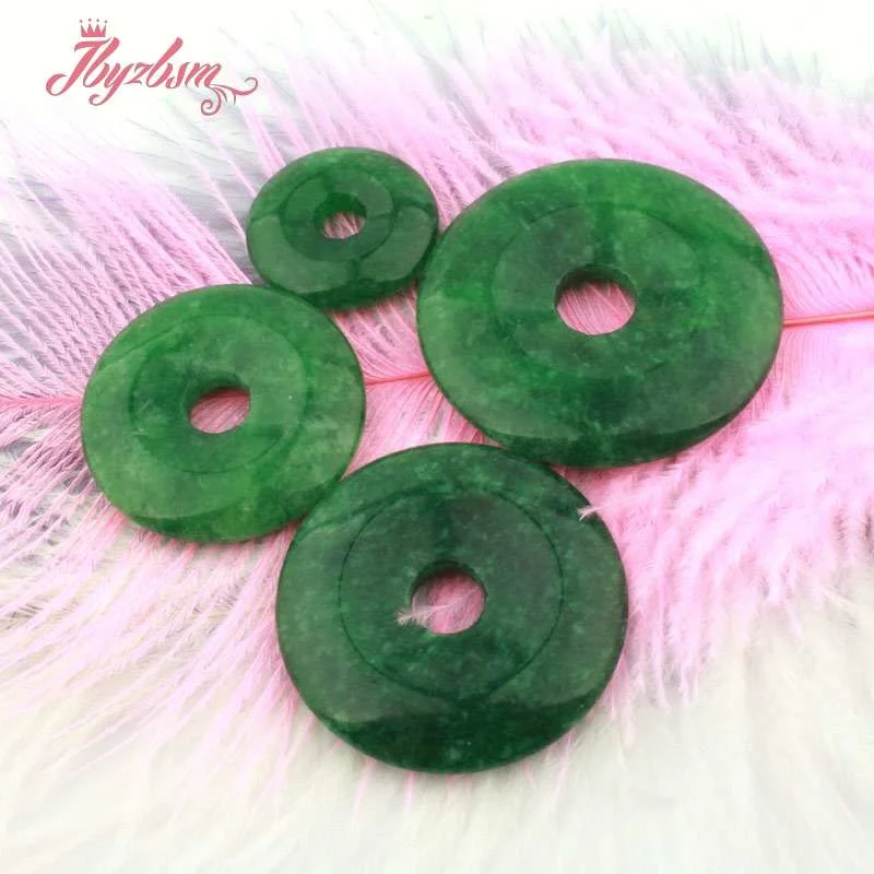 35 40 45mm Ring Donut Round Smooth Green Jades Pendant Stone Beads 1 Pcs,For DIY Necklace Pandant Jewelry Making,Free Shipping