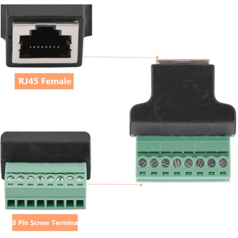 Rj45 do zacisku śrubowego 8-pinowe złącze Ethernet rj45 męskie żeńskie do 8-pinowego zacisku śrubowego Adapter sieciowy do CCTV DVR — zdjęcie produktu 3