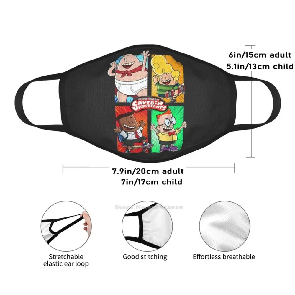 Captain Underpants The First Movie film 4 Square Friends Breathable Soft Cotton Mouth mask Epic Father Young Women's