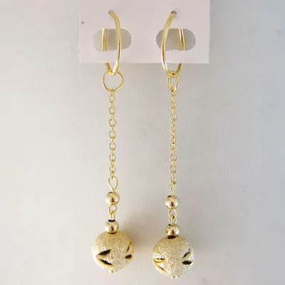 CARVED SCRUB BALL 12MM DIAMETER DANGLE EARRING IT HANGS 70MM YELLOW GOLD GOLD PLATED GREAT GIFT