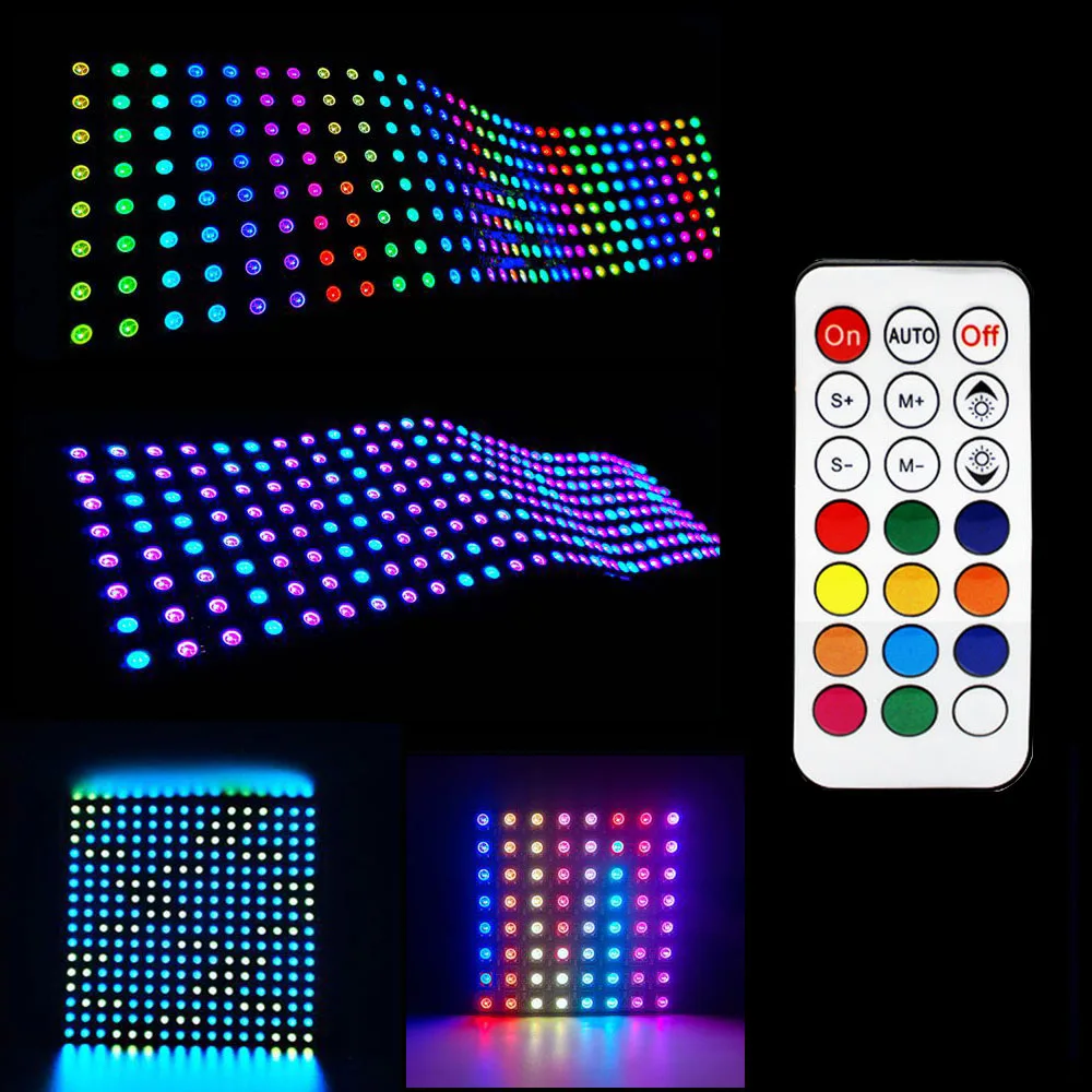 WS2812b 16X16 8X8 8X32 LED Pixel Matrix 21Key USB RGB Controller Individually Addressable WS2812 Flexible Panel Screen Module 5V