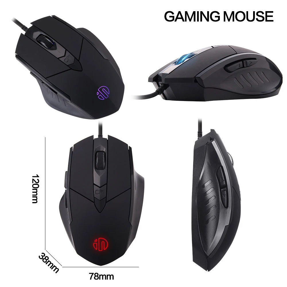 Inphic PW1 เมาส์สําหรับเล่นเกม 6 ปุ่ม Macro Definition Glowing Mute Mouse 4000DPI Optical USB แบบมีสายเม้าส์สําหรับ PC Notebook