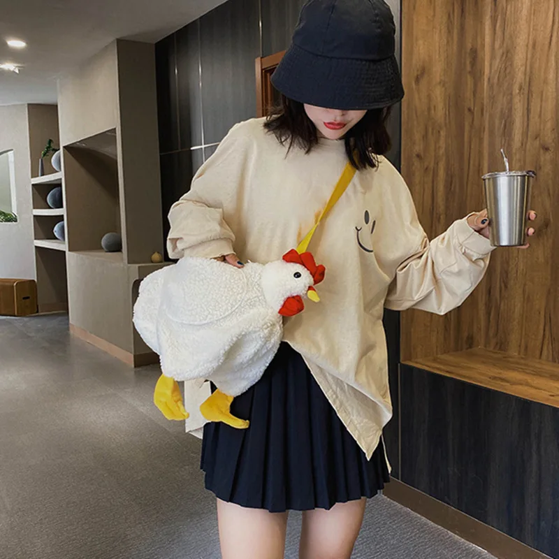 2020 Fashion Cute Chicken Duck White Women Messenger Shoulder Bag Cartoon Stuffed Animal Plush Toys for Children Girl Handbag