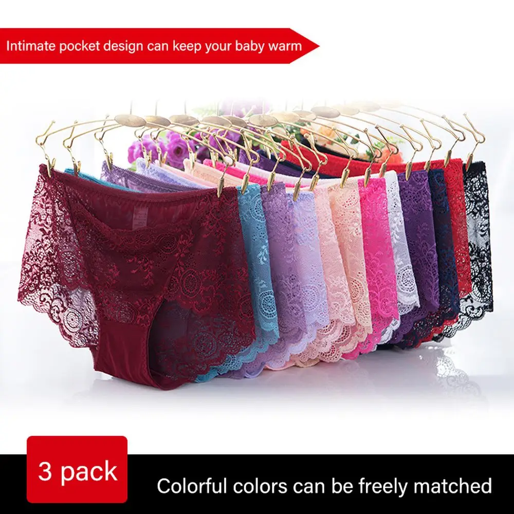 

3 Packs Plus Fat Ladies Panties Women Underwear Transparent Briefs High Waist Lace Panties Sexy Hollow Women's Panties