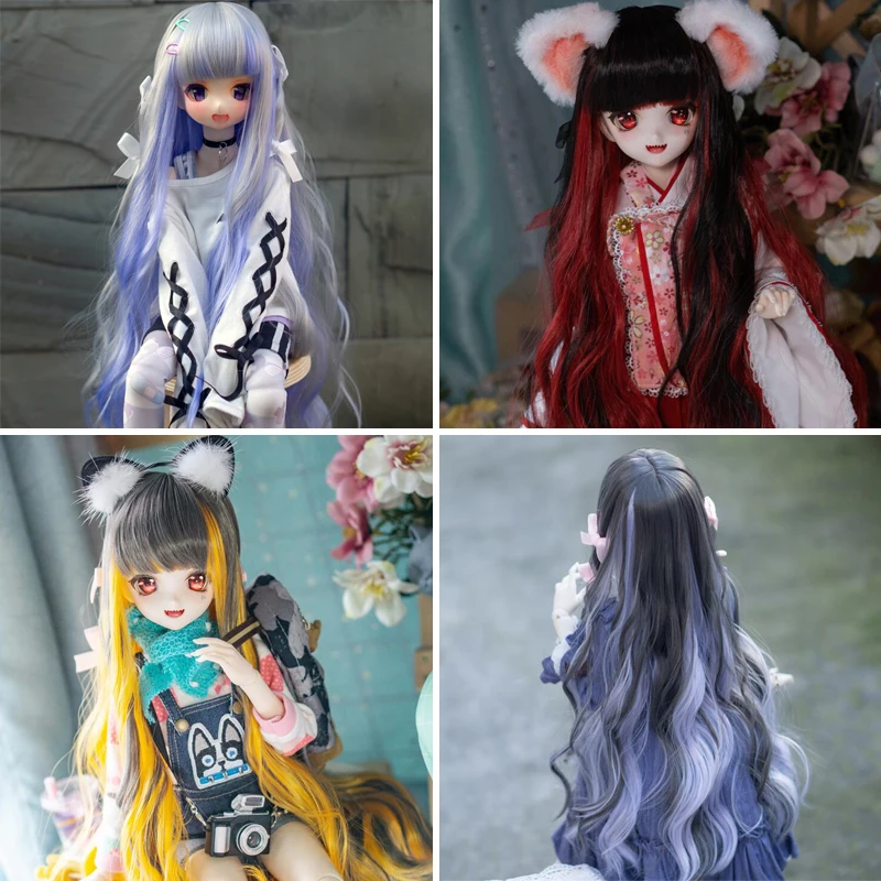 D03-P250 children toy BJD DD SD MSD 1/3 1/4 1/6 doll's Accessoriess wig Highlight long curly hair with bows  1pcs