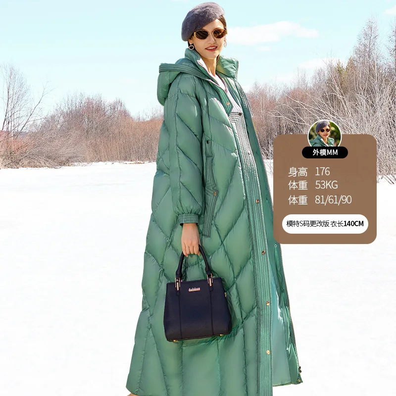 Fit -30℃ 130cm Super Long Women's Thick Duck Down Coat Female Winter Glossy Longer Warm Fluffy Down Parkas Windproof Coats wy475