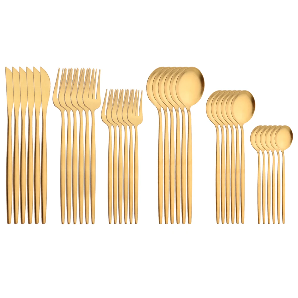 

36Pcs Matte Gold Dinnerware Cutlery Set Flatware Knife Dessert Fork Coffee Spoon Silverware Stainless Steel Party Tableware Set