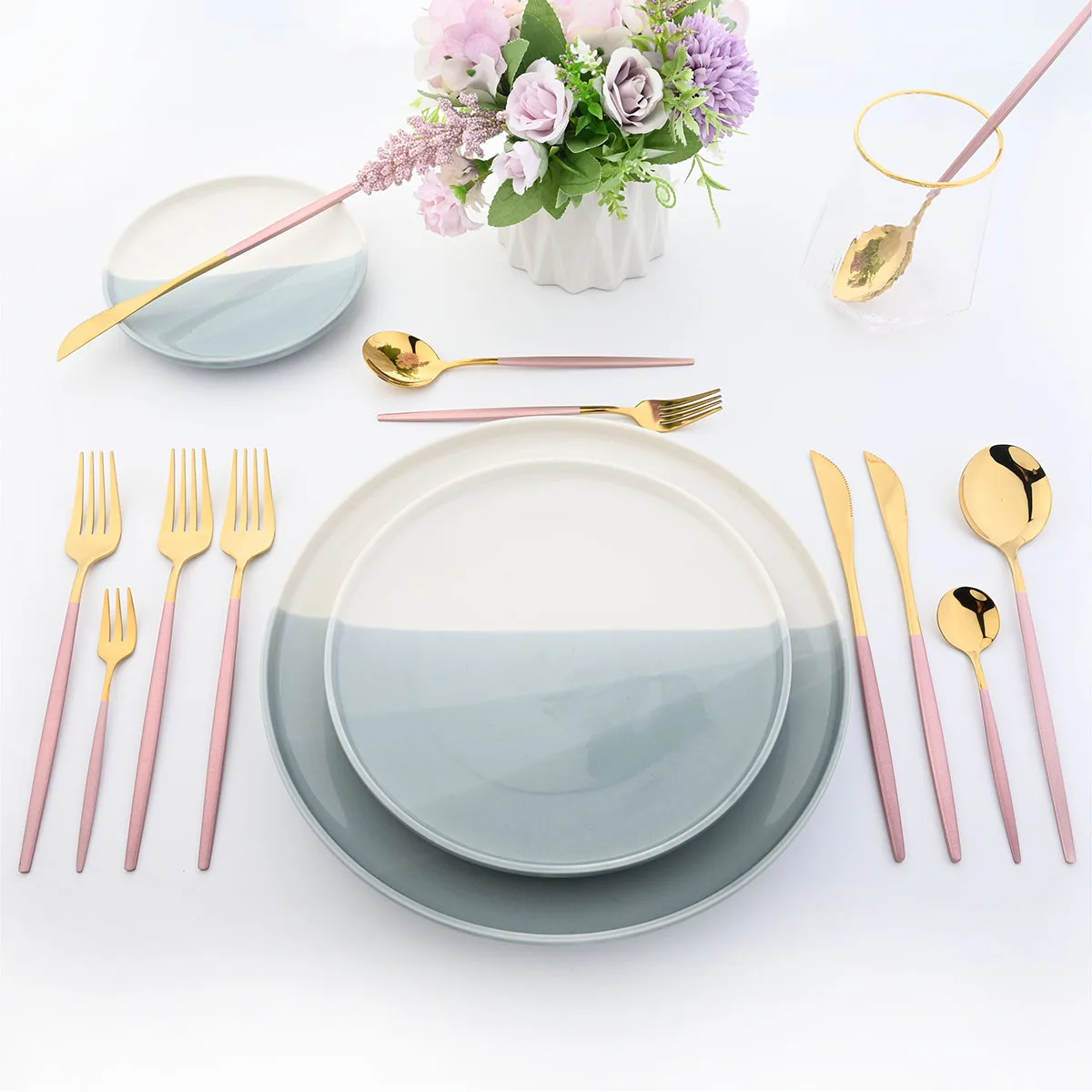 Pink Gold Cutlery Flatware Set Wedding Party Stainelss Steel Silverware Dinnerware Fork Spoons Knives Dessert Tableware