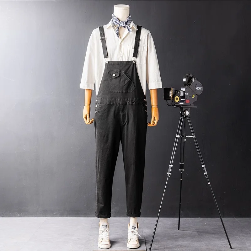 

Men Vintage Casual Long Bib Overalls Casual Pockets Streetwear Cargo Pants Straps Hip Hop Slim Fit Jumpsuit Plus Size 4XL Pants