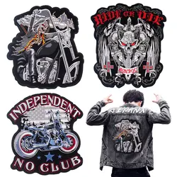 Large Skull Motorcycle Biker Patches For Clothing Big Embroidered Patches On Clothes Applique Stripes For Jackets Back Badge
