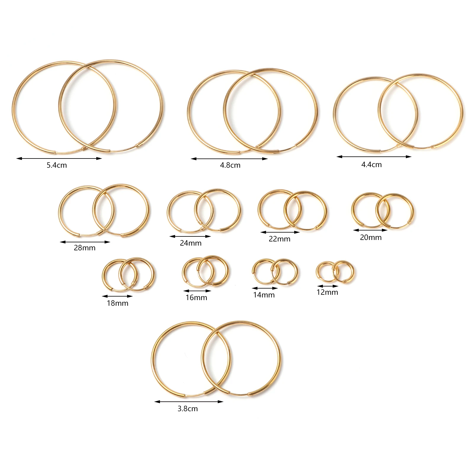 1Pair 1.2-4.8cm Classic Stainless Steel Hoop Earrings For Women Gold Color Round Earrings Men Women Ear Jewelry Gift