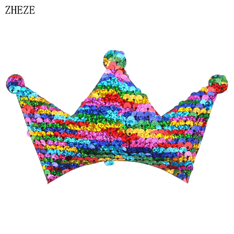 10Pcs/Lot Girls' Rainbow Reversible Double-Sides Sequin Crown For Hairbands Handmade Children DIY Party Hair Accessories