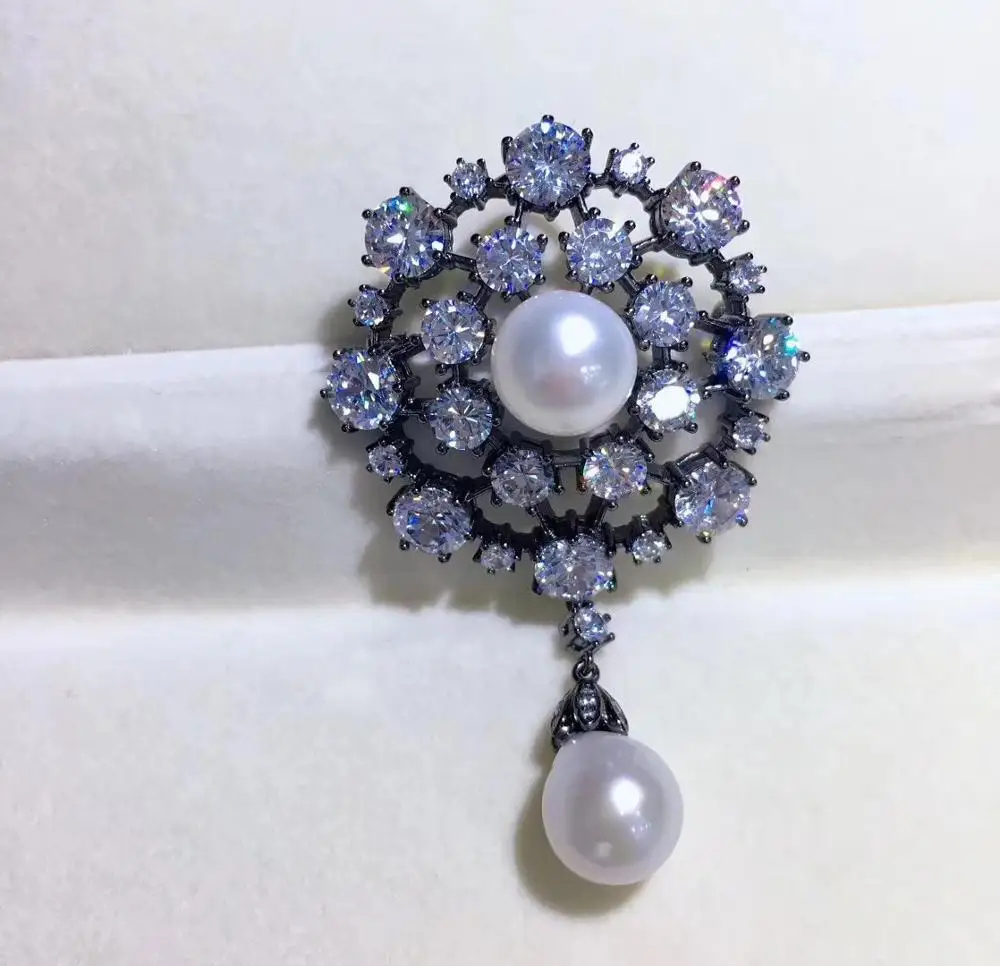 vintage natural fresh water pearl brooch flower 925 sterling silver with cubic zircon fine women jewelry  free shipping