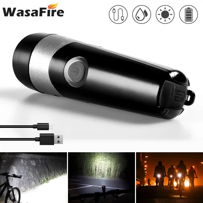 WasaFire Portable LED Flashlight Bicycle Lamp USB Rechargeable MTB Bike Front Light Torch Waterproof Outdoor Night Riding Light
