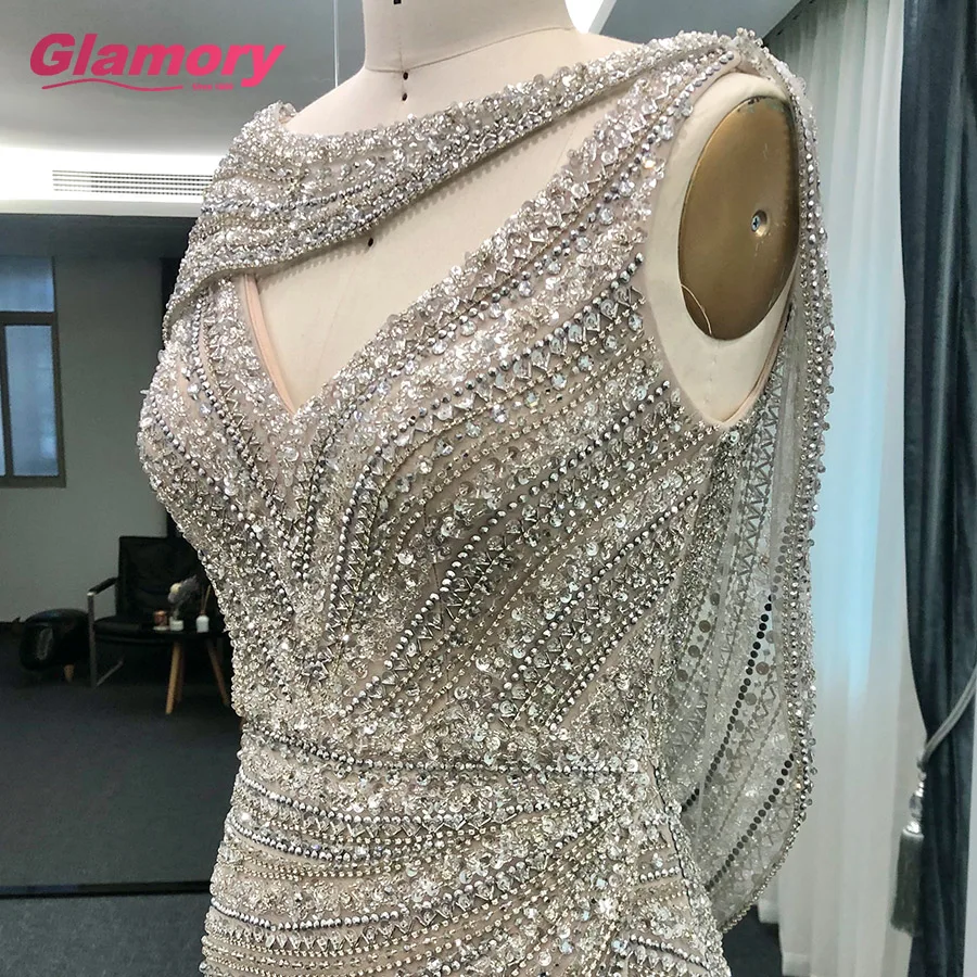 2020 Real Sample Pictures Rhinestones Mermaid Sexy Slit Prom Gown Vestido De Festa Evening Dress