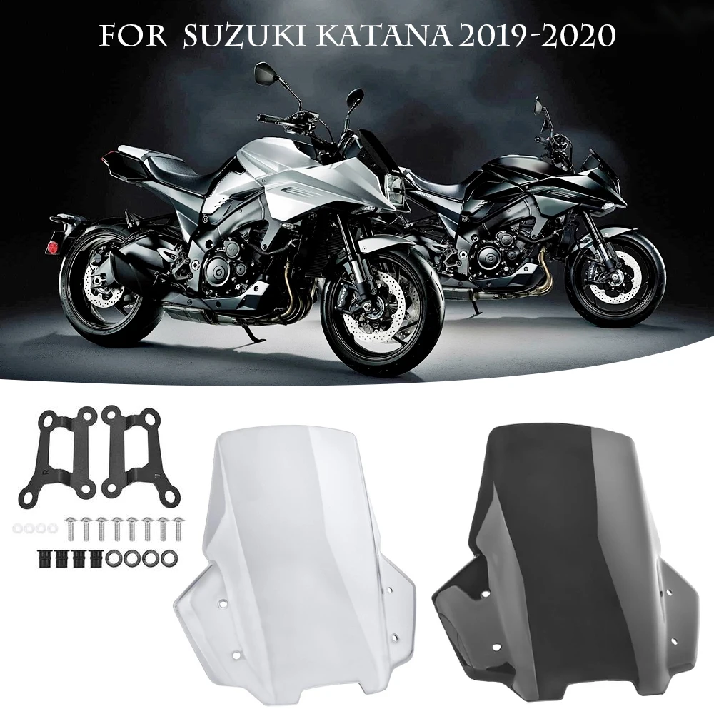 For Suzuki Katana GSX-S1000S GSXS 1000 S 2019-2022 Motorcycle Touring Windshield WindScreen Double Bubble Wind Deflector Black