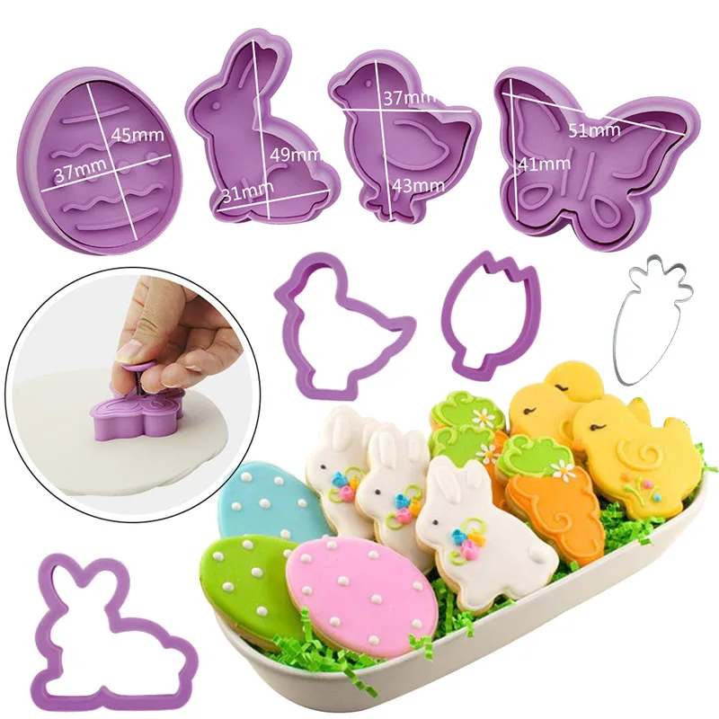 4/5Pcs Easter Cookie Cutter Mold Easter Eggs Rabbit Chick Biscuit Fondant Mould For Home Easter Party Cake Decor DIY Baking Tool