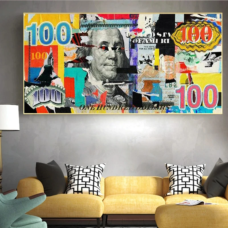 

Inspirational Canvas Art 100 Dollar Bill Canvas Paintings on The Wall Art Picture Canvas Print for Home Living Room Decor