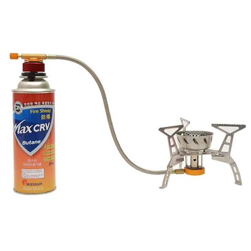 Mini estufa de Gas para acampar, quemador portátil para cocinar al aire libre, adaptador de cabezal de conversión de Gas con función de Gas de cierre automático