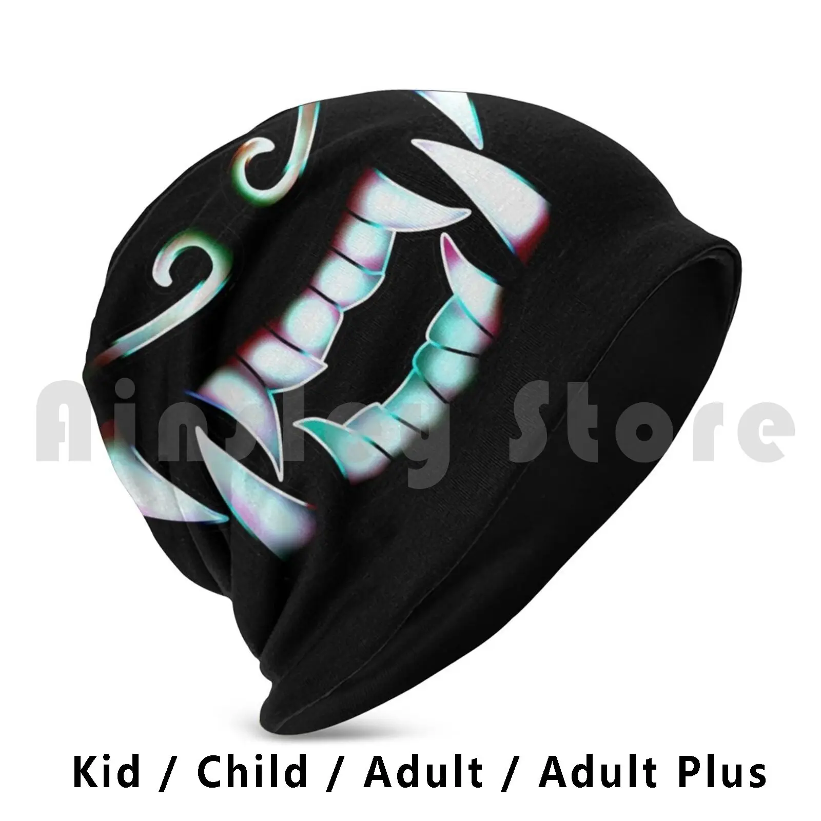 Oni Demons Mouth Beanies Knit Hat Hip Hop Oni Demon Japan Korea Teeth Sharp Mouth Blue Pink Bone Black Kda