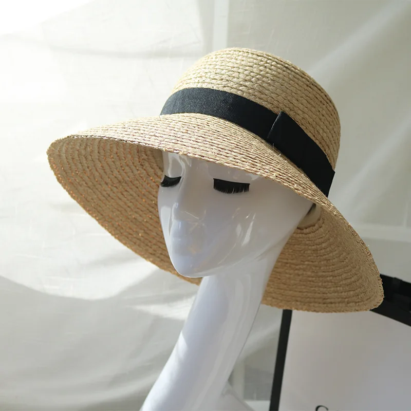 

Handmade Natural Floppy Women Raffia Straw Hat Large Wide Brim Summer UV Sun Hat Visor Ladies Bucket Beach Hat Church Derby Hat